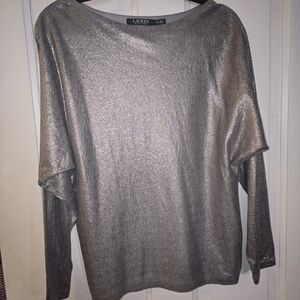 Ralph Lauren Silver Shimmer Boatneck Long-Sleeve Top
